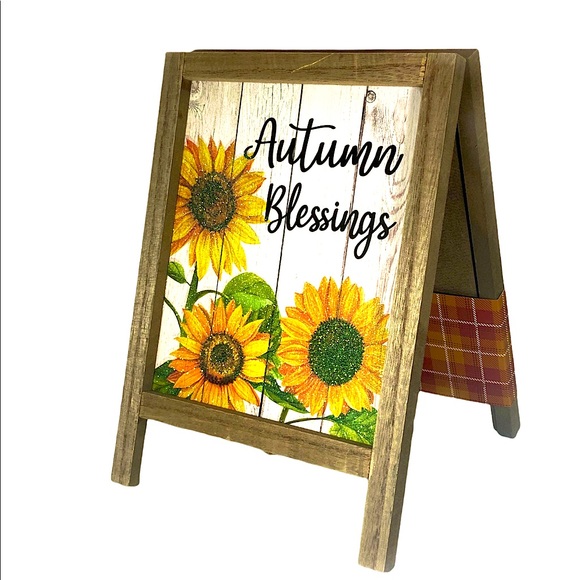 Autumn Blessings Table Decor Fall Flowers Easel Write On Blackboard 2 Sided - Picture 2 of 10